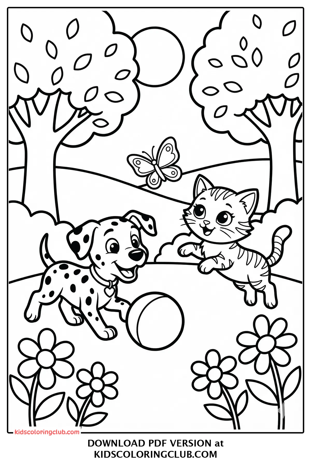 Gratis Utskriftsbar Tecknad Hund och Katt Målarbild - kidscoloringclub.com