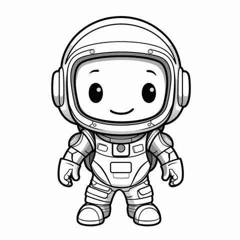 Cute chibi astronaut in spacesuit coloring page for kids space fun